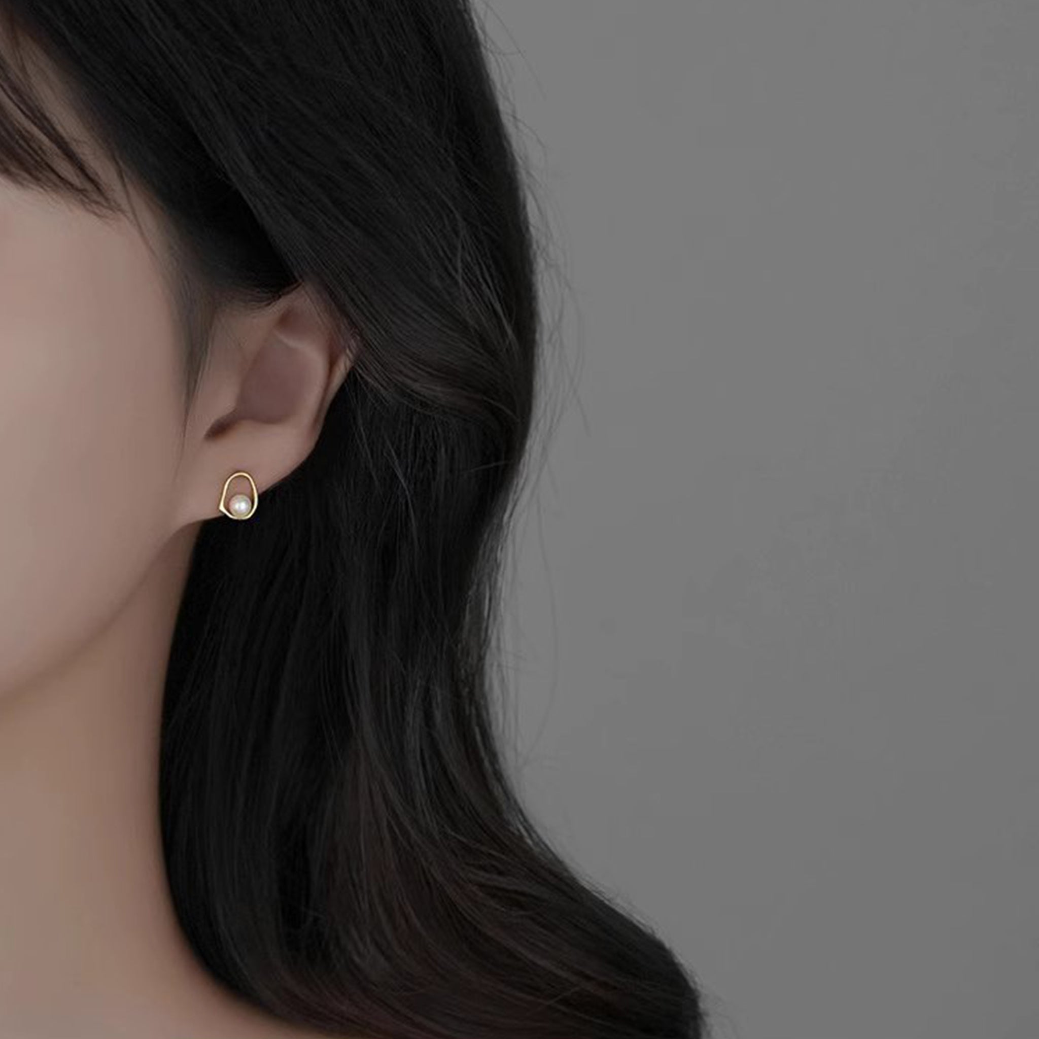 几何圆形金/银珍珠耳环 1副