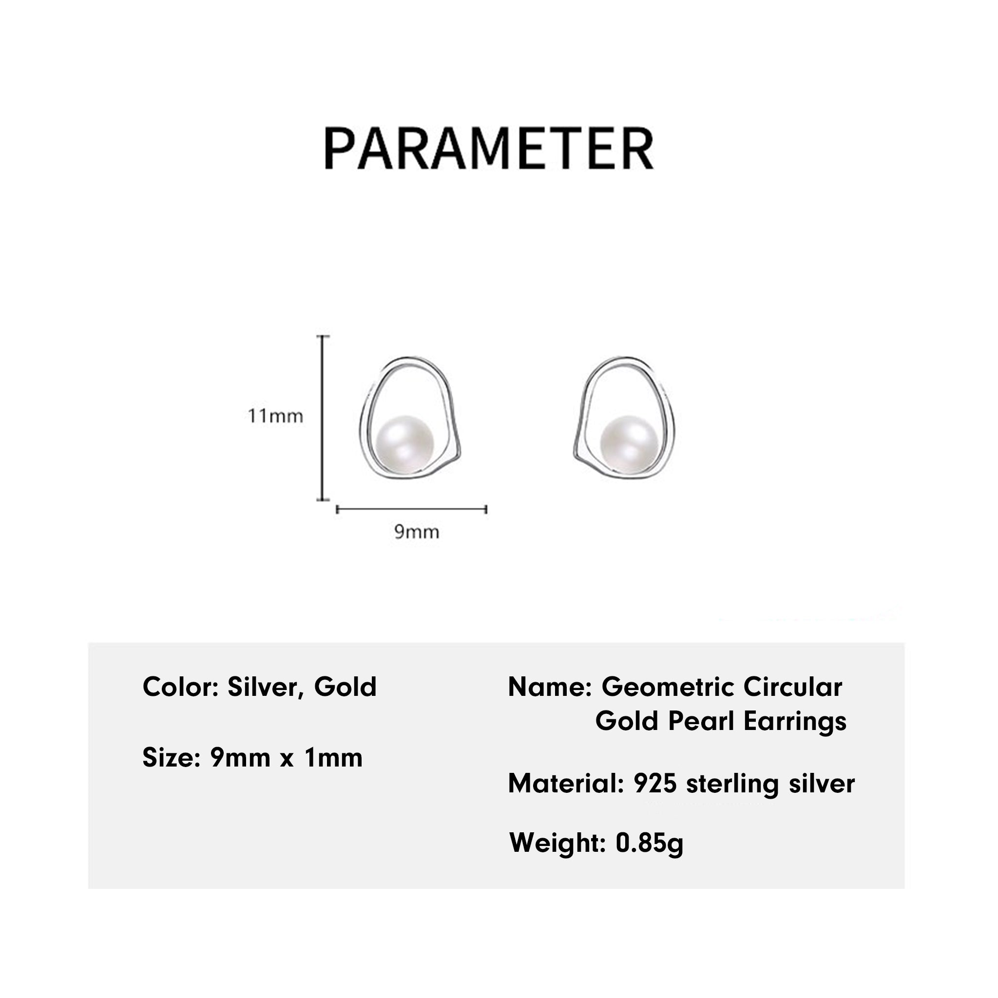几何圆形金/银珍珠耳环 1副