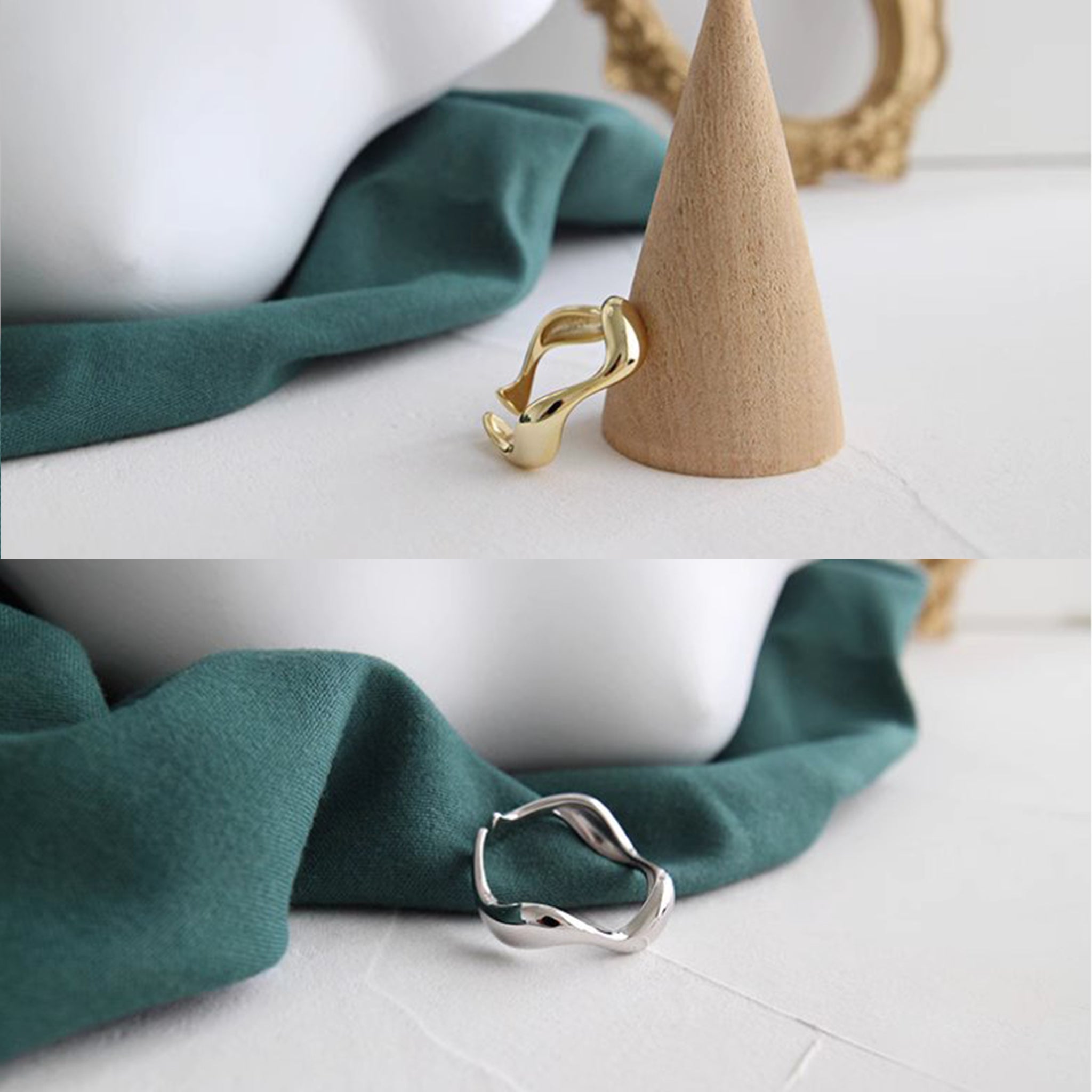 Irregular Wave Pattern Smooth Silver/Gold Ring