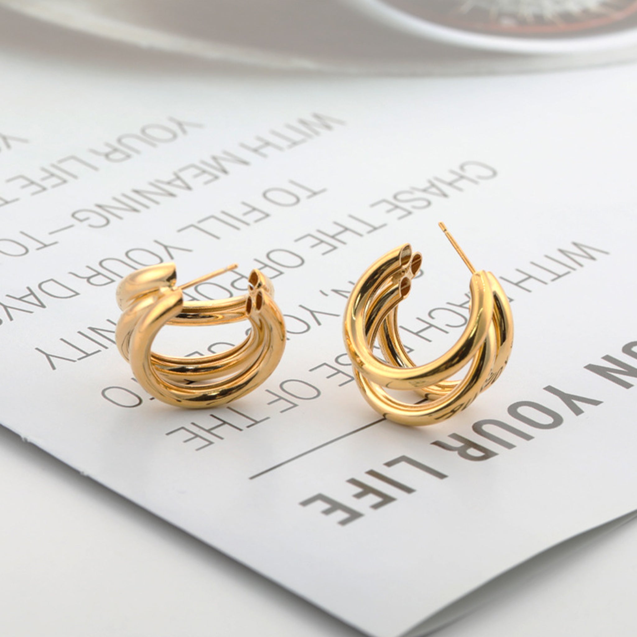 Multi-Layered Circular Gold Earrings