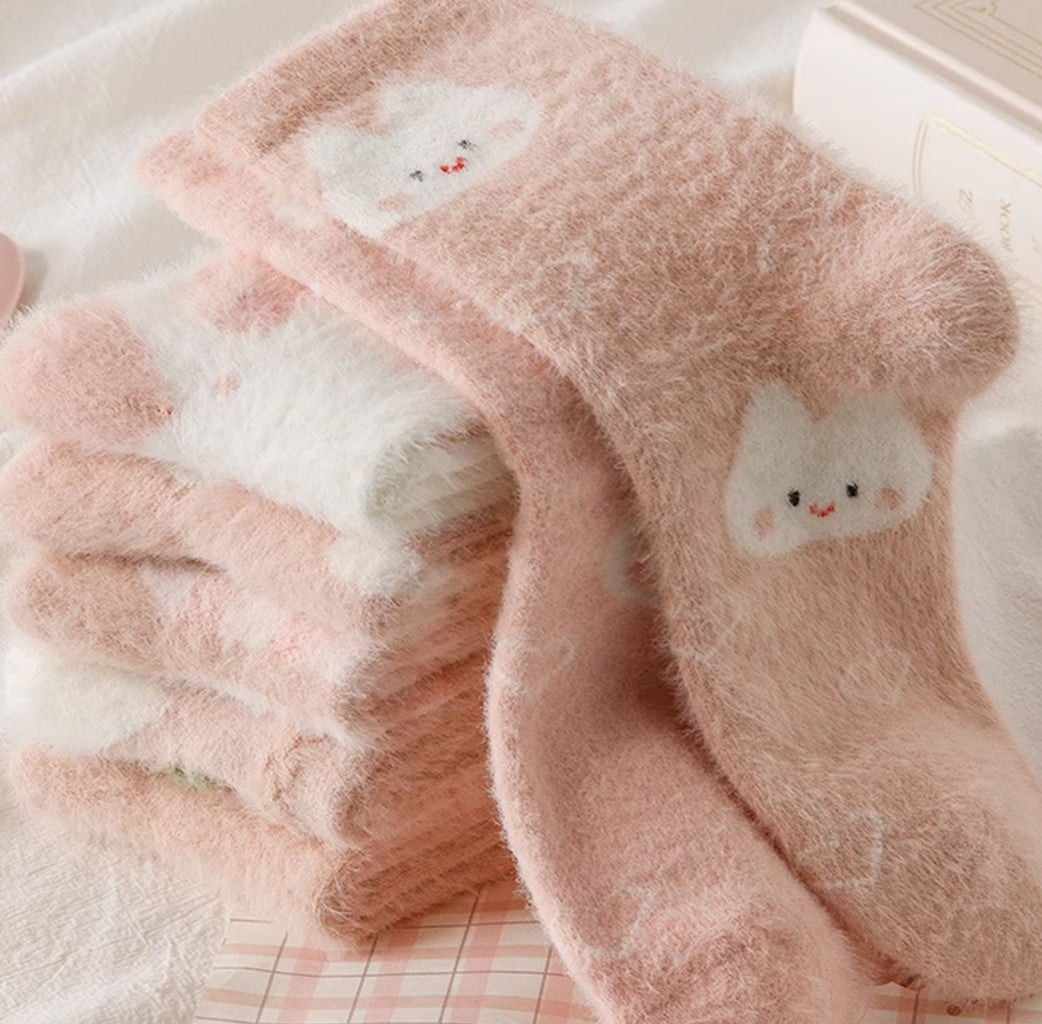 Caramella Winter Thickened Coral Fleece Mid-calf Socks 3 pairs