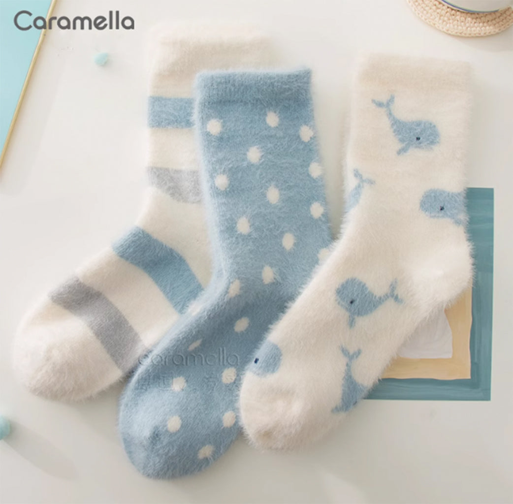 Caramella Winter Thickened Coral Fleece Mid-calf Socks 6 pairs