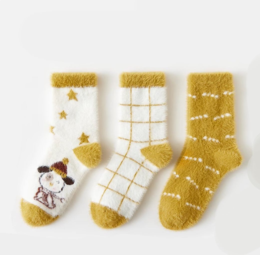 Caramella Winter Thickened Coral Fleece Mid-calf Socks 6 pairs