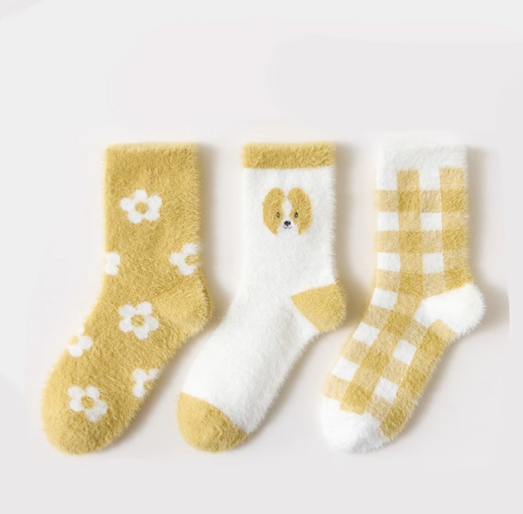 Caramella Winter Thickened Coral Fleece Mid-calf Socks 6 pairs