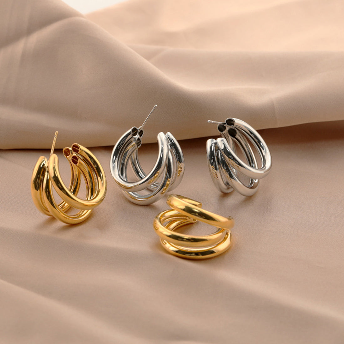 Multi-Layered Circular Gold Earrings