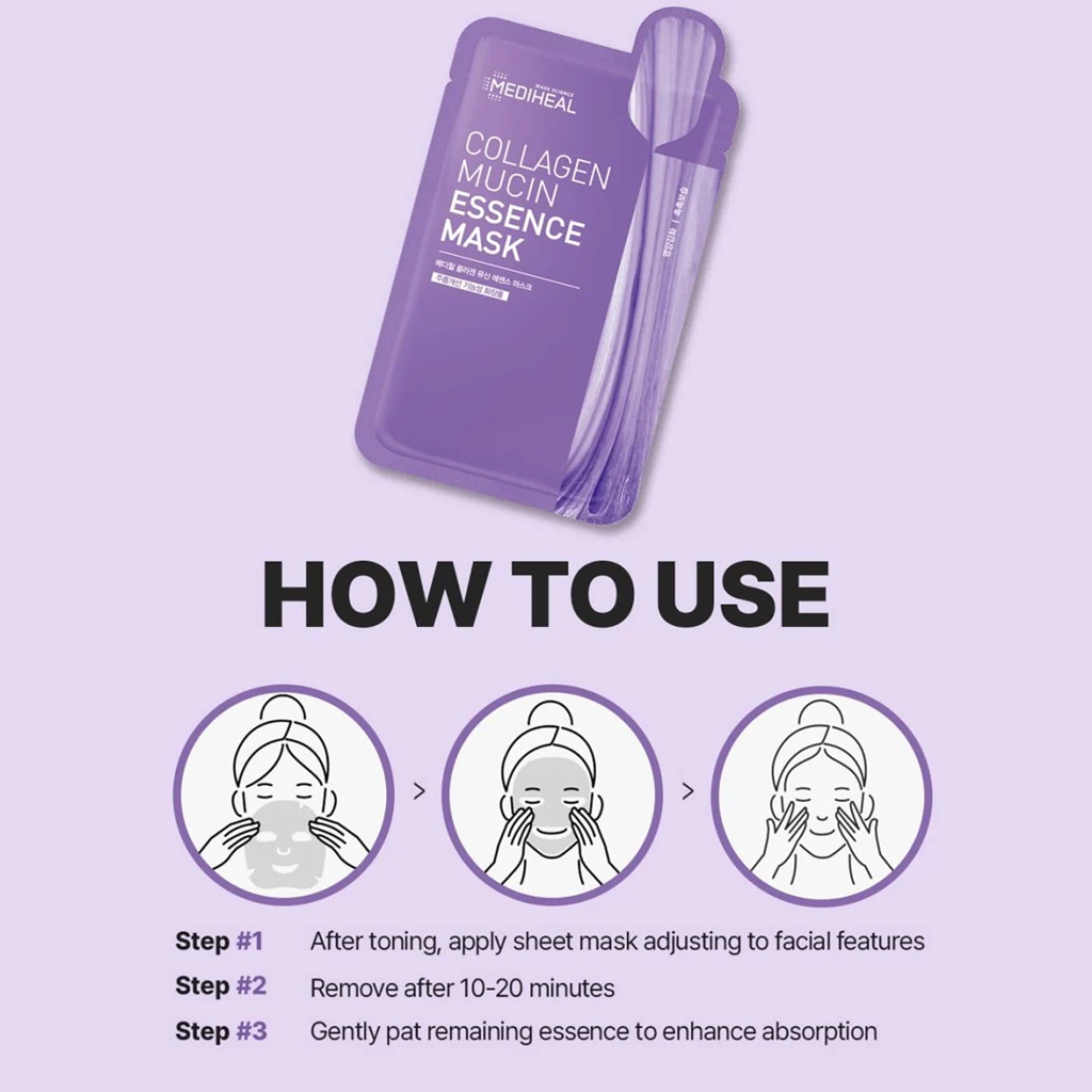 MEDIHEAL Collagen Mucin Essence Mask 5 pcs