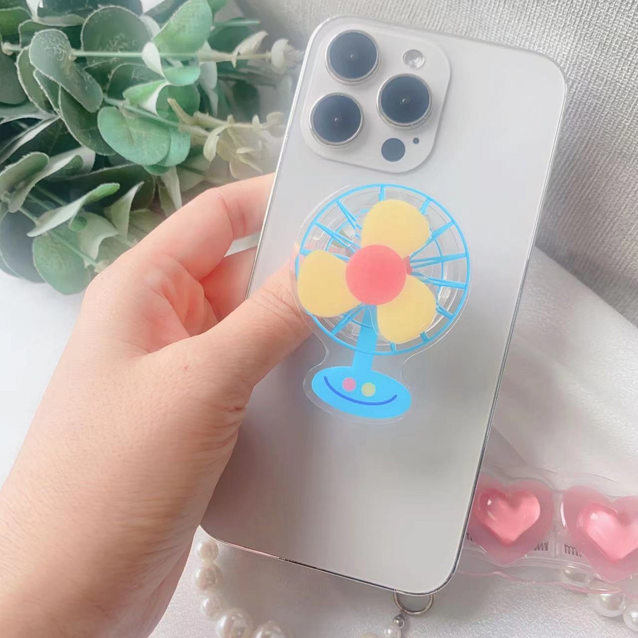 3D Rotating Mini Fan Phone Grip Stand Holder