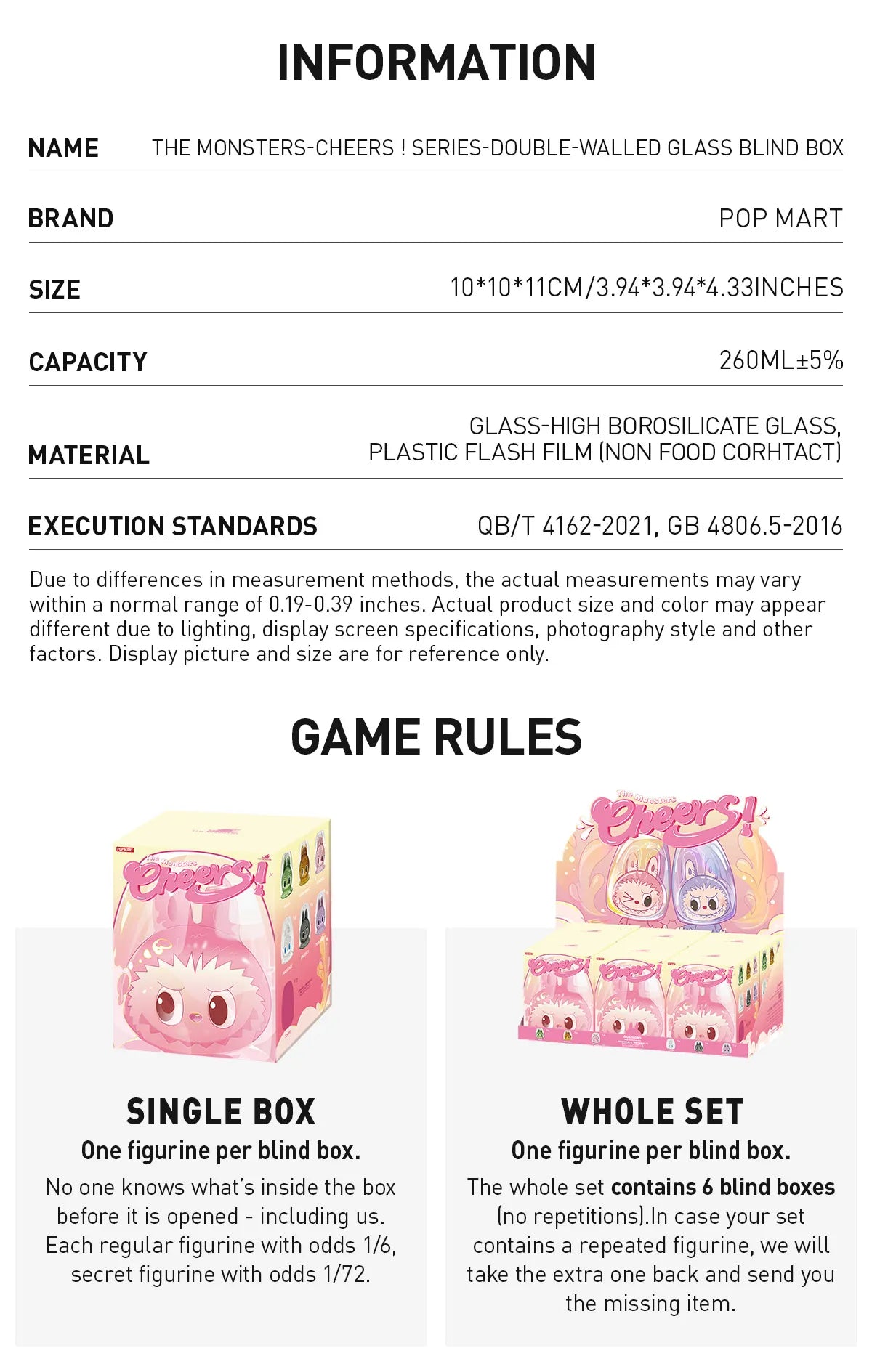 THE MONSTERS-CHEERS ! SERIES-Double-walled Glass Blind Box