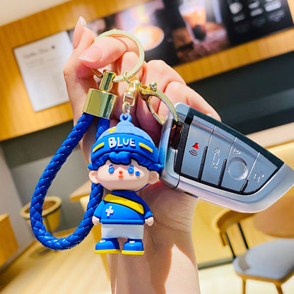 Klein Blue Creative Cartoon Couple Keychain