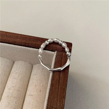 不规则液体流线型珍珠戒指