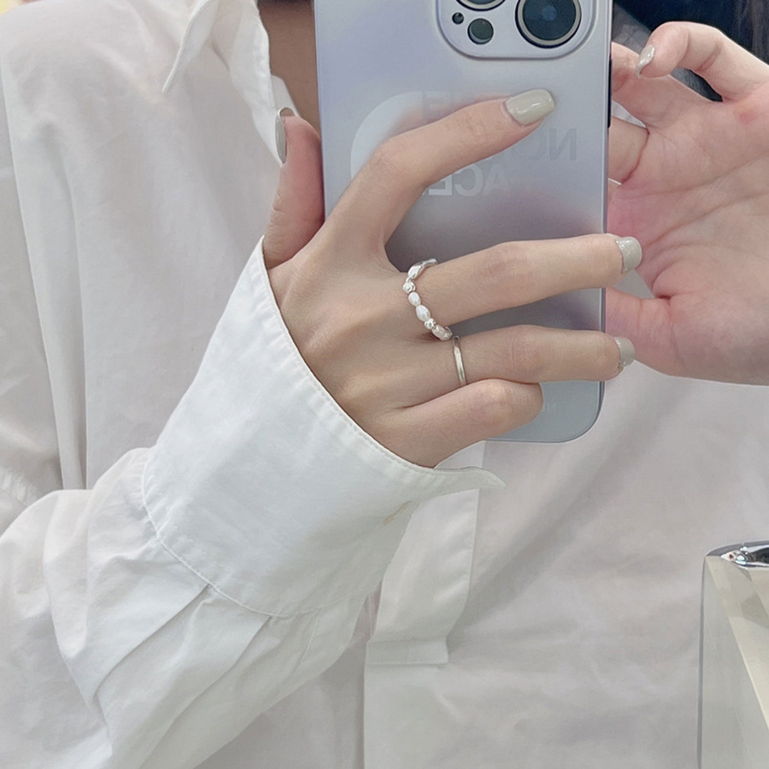 不规则液体流线型珍珠戒指