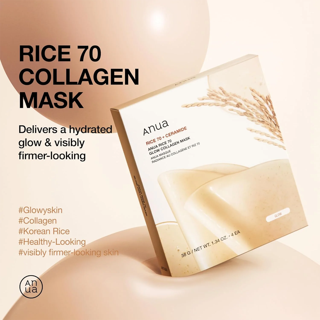 Anua Rice 70+ Ceramide Glow Collagen Mask 4 pcs