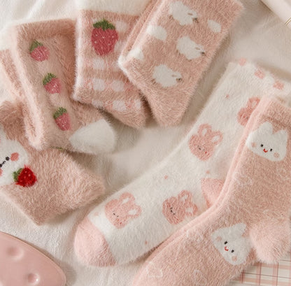 Caramella Winter Thickened Coral Fleece Mid-calf Socks 3 pairs