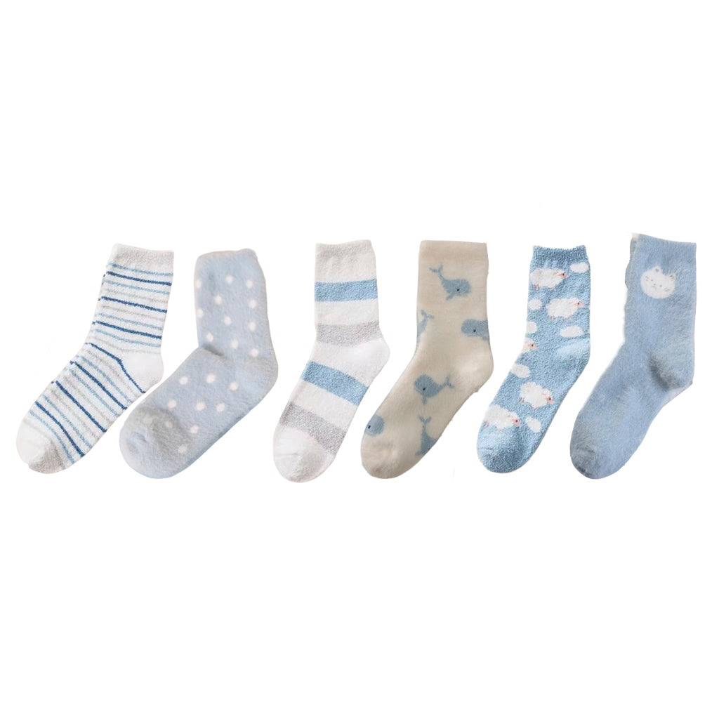 Caramella Winter Thickened Coral Fleece Mid-calf Socks 6 pairs
