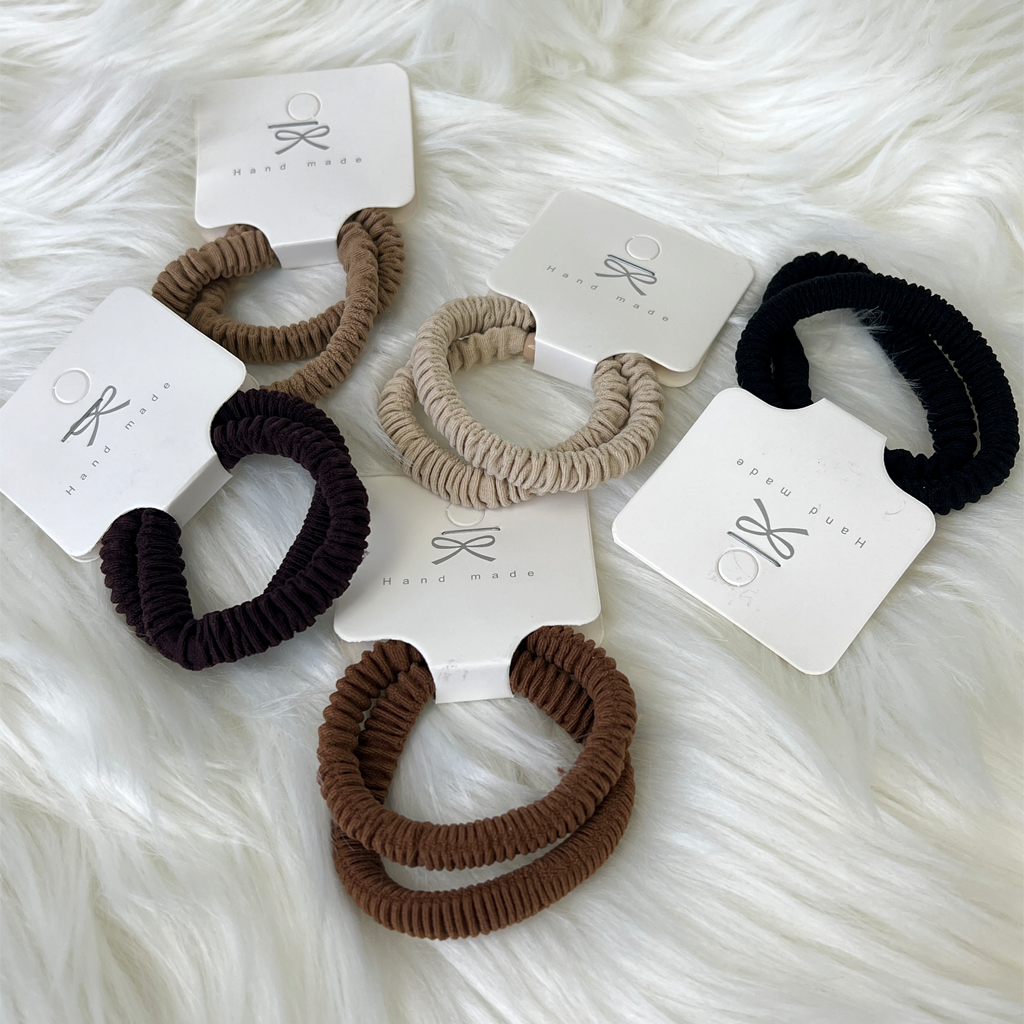 Milk Coffee Brown Elastic Pleated Scrunchie 2 pcs