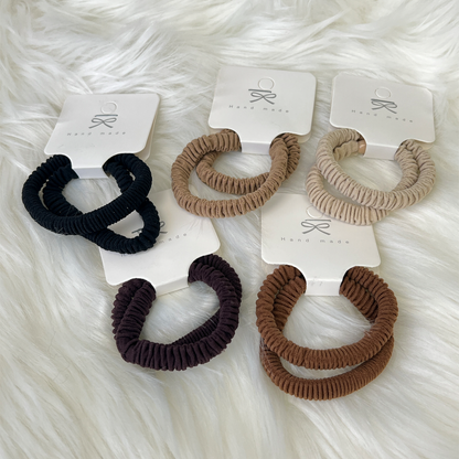 Milk Coffee Brown Elastic Pleated Scrunchie 2 pcs