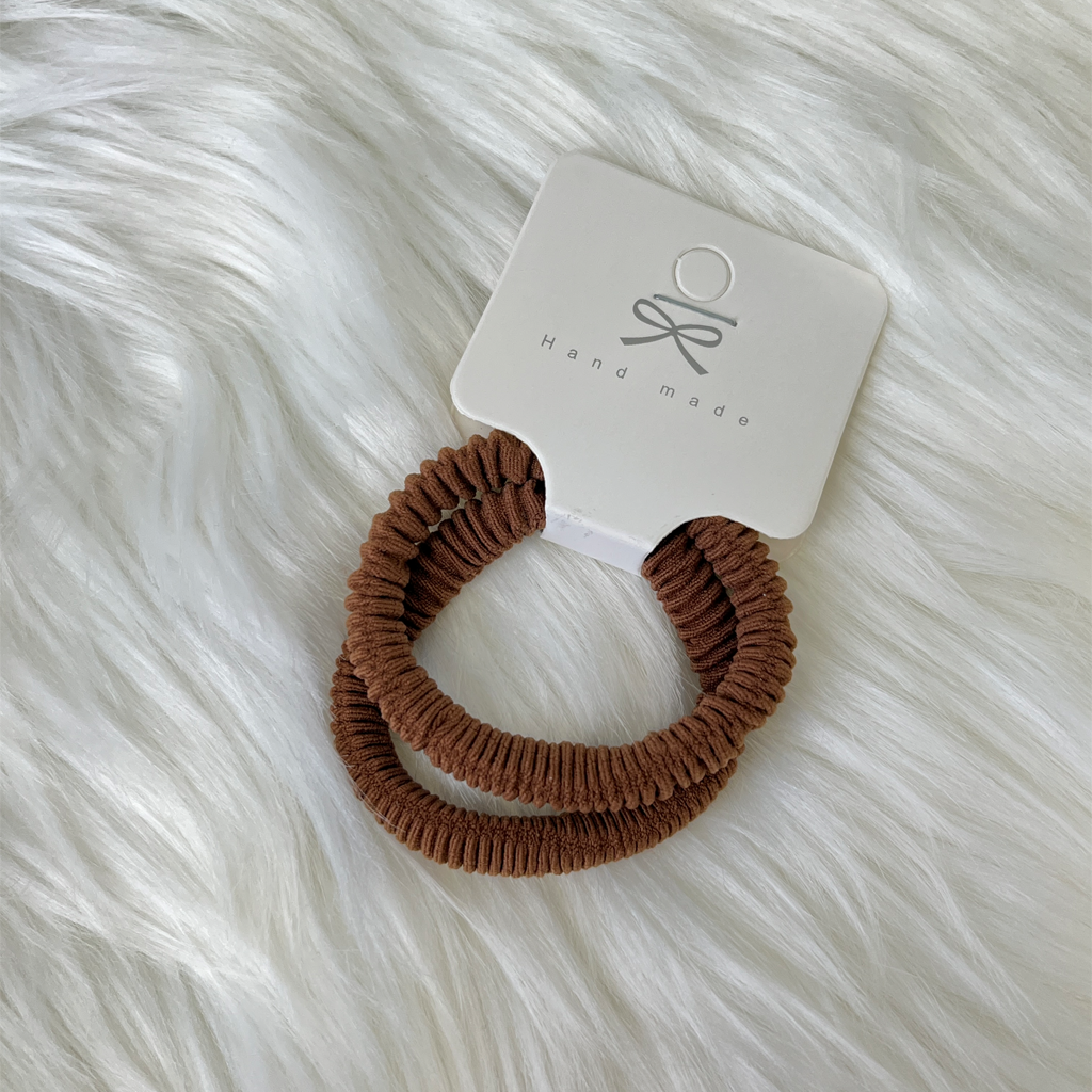 Milk Coffee Brown Elastic Pleated Scrunchie 2 pcs